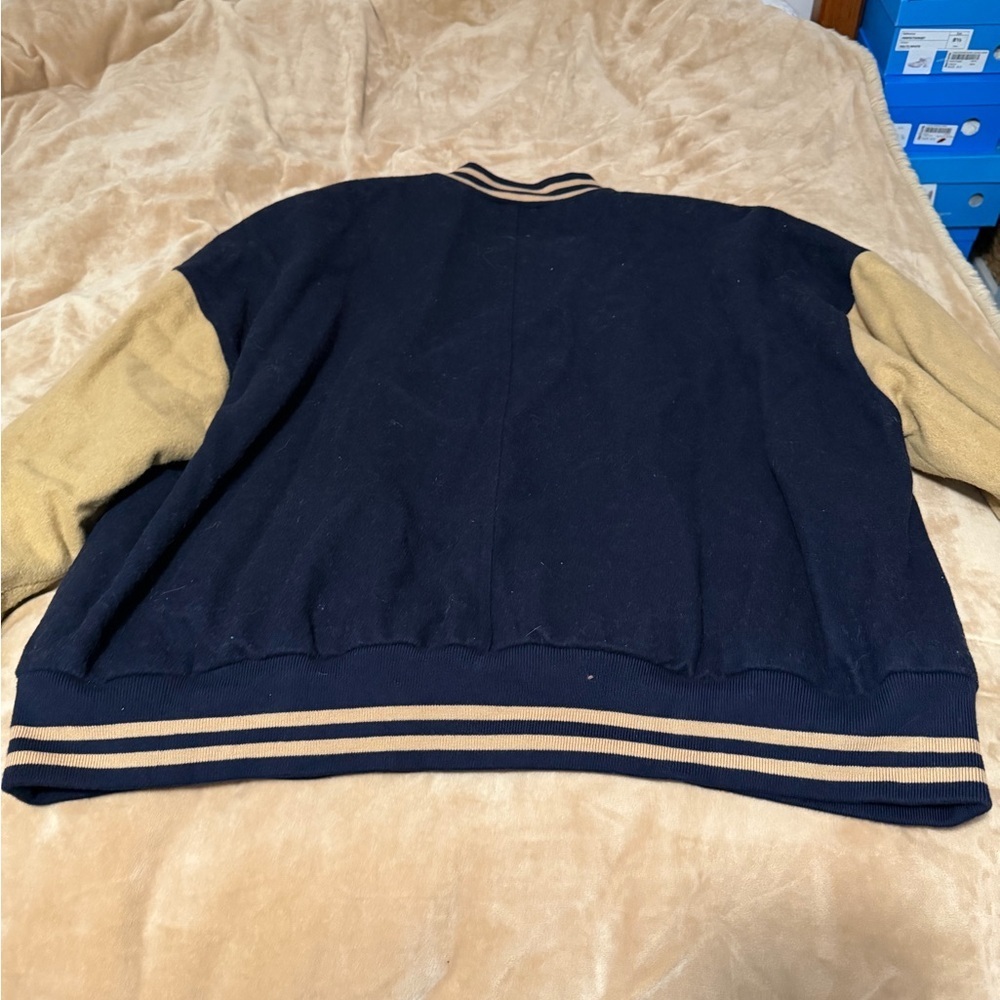 Free People Navy and Tan Home Run Varsity Jacket Women’s XL - Picture 5 of 5